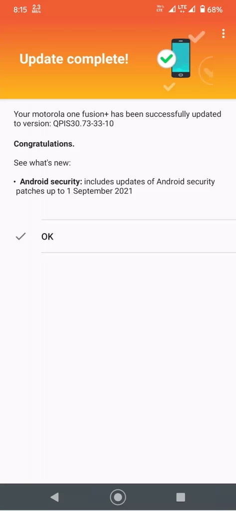 Motorola One Fusion Plus September 2021 Security Patch - 1