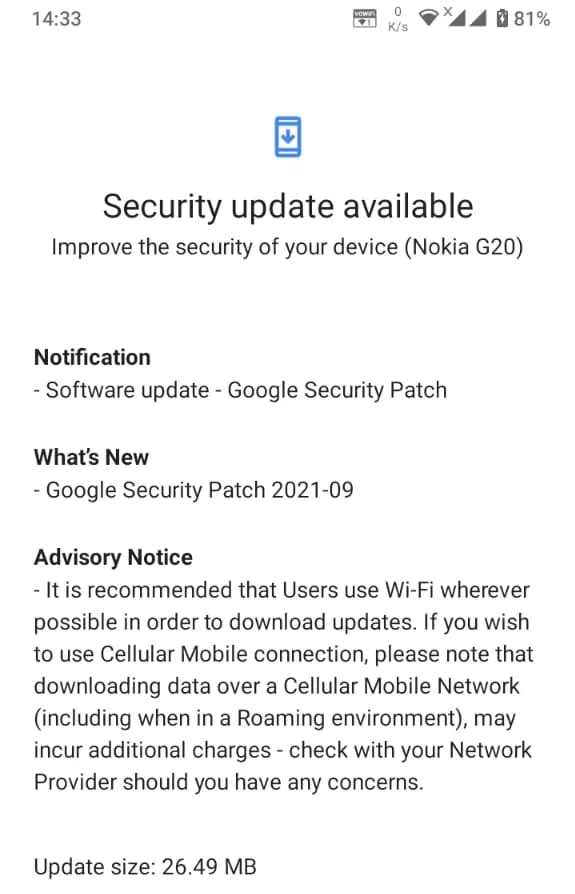 Nokia G20 September 2021 Security Patch - 1