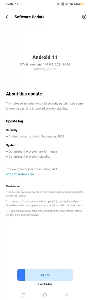 Realme C21 Android 11 with Realme UI 2.0 - September 2021 Security Patch 