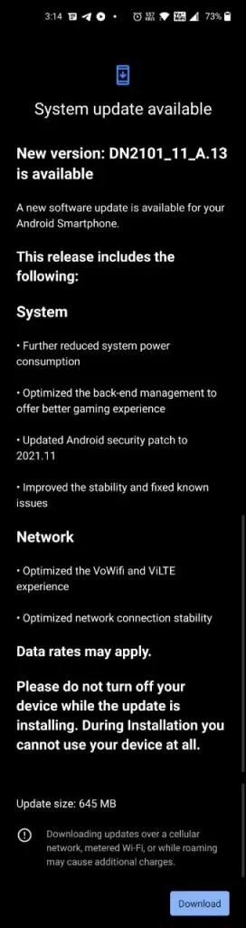Oneplus Nord 2 November 2021 Security Patch with A.13