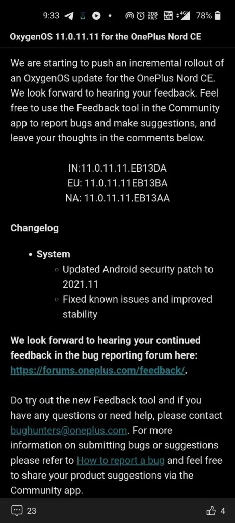 Oneplus Nord CE OxygenOS 11.0.11.11 with November 2021 Security Patch - 1