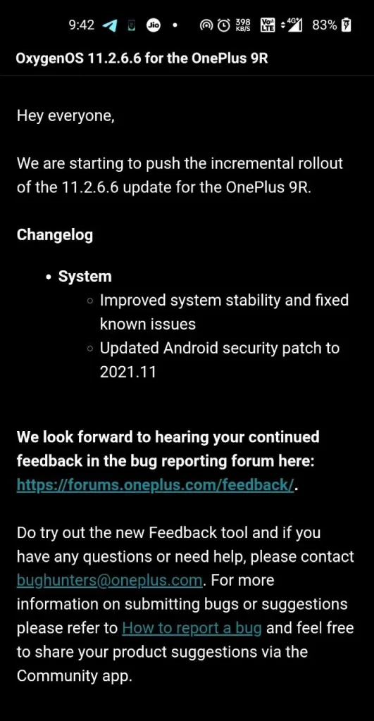 Oneplus 9R November 2021 Security Patch